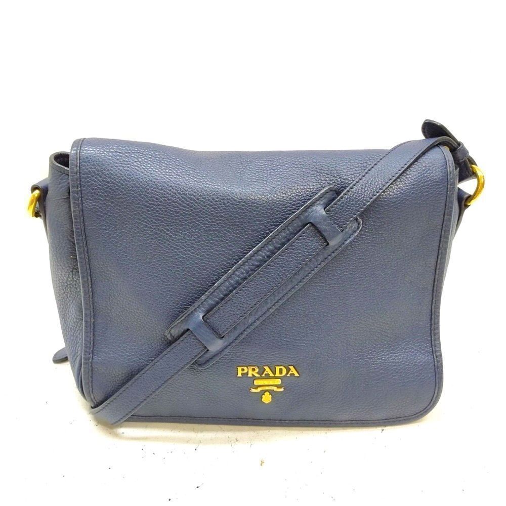 Auth PRADA Baltico Blue Vitello Daino Leather Phenix Crossbody Messenger Bag Ex+